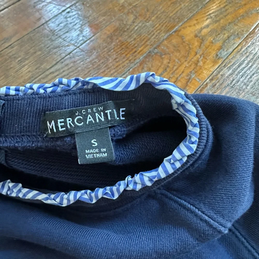 J. Crew Navy Blue Sweatshirt with Ruffle Trim - Picture 2 of 4